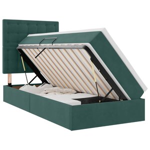 vidaXL Lit de rangement LED avec matelas Vert foncé 100 x 200 cm