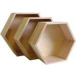 5 blocs de 3 étagères hexagone en bois 24-30 cm