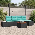 vidaXL Ensemble de canapé de jardin 6 Pièces Noir et turquoise polyrotin