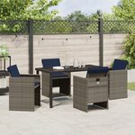 vidaXL Ensemble de Salle à Manger de Jardin 5 Pièces avec Coussins en Poly Rattan Gris