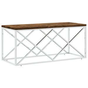 vidaXL Table basse acier inoxydable et bois massif de récupération