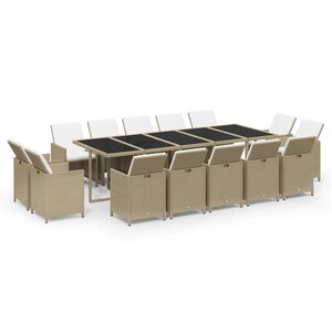 vidaXL Ensemble à dîner de jardin coussins 15 Pièces Résine tressée Beige