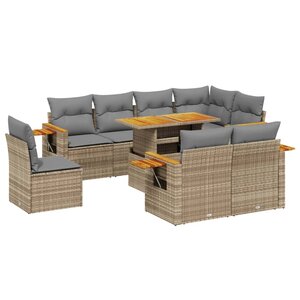 vidaXL Salon de jardin avec coussins 9 Pièces beige résine tressée