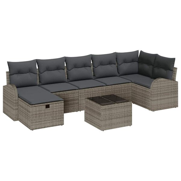 vidaXL Ensemble de canapé de jardin avec coussin 8 Pièces Gris Poly rotin