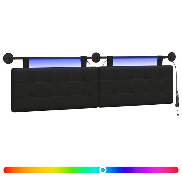 vidaXL Tête de lit suspendue Avec lumière LED Noir Simili cuir