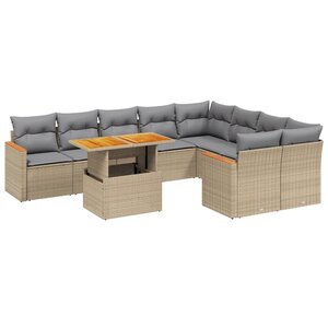 vidaXL Salon de jardin avec coussins 10 Pièces beige résine tressée
