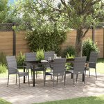 vidaXL Ensemble de Salle à Manger de Jardin de 7 Pièces Gris Poly Rattan