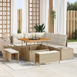 Ensemble de canapé de jardin vidaXL 8 pièces avec coussins beige poly rattan acacia