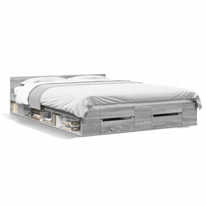 vidaXL Cadre de lit avec tiroirs sans matelas sonoma gris 120x190 cm