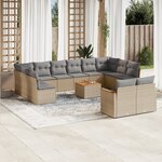 vidaXL Salon de jardin avec coussins 13 Pièces beige résine tressée