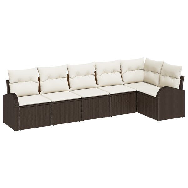 vidaXL Ensemble de Canapé de Jardin 6 Pièces avec Coussins Brown Poly Rattan