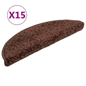 vidaXL Tapis d'escalier 15 pièces 56 x 17 x 3 cm Marron Demi-rond