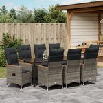 vidaXL Ensemble de salle à manger de jardin de 9 pièces avec coussins Gris Poly Rattan