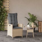 vidaXL Chaise inclinable de jardin coussins mélange beige poly rotin