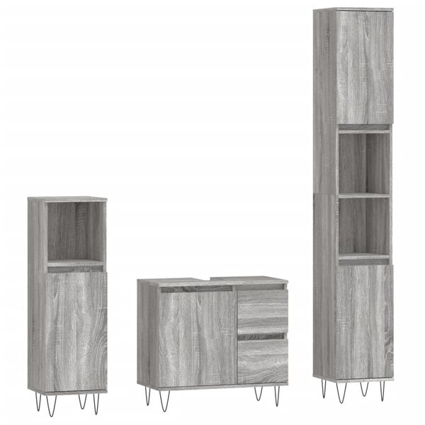 vidaXL Ensemble de meubles de salle de bain 3 Pièces Sonoma gris