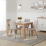 Table repas chêne Sonoma 120x80 4 chaises velours crème