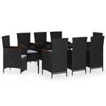 vidaXL Ensemble à manger de jardin avec coussins 9 Pièces noir