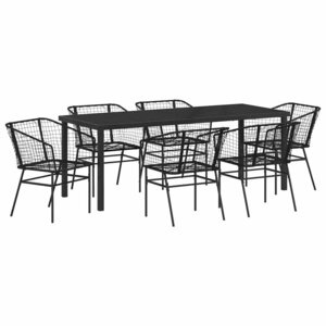 vidaXL Ensemble de salle à manger pour jardin 7 Pièces Noir polyrotin