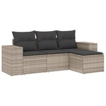 vidaXL Salon de jardin 4 Pièces avec coussins gris clair résine tressée