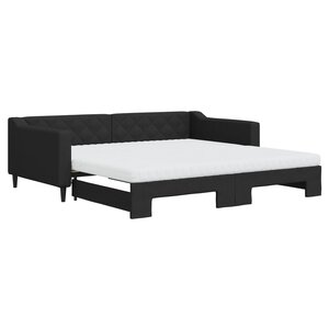 vidaXL Lit de jour avec gigogne et matelas noir 100x200 cm tissu