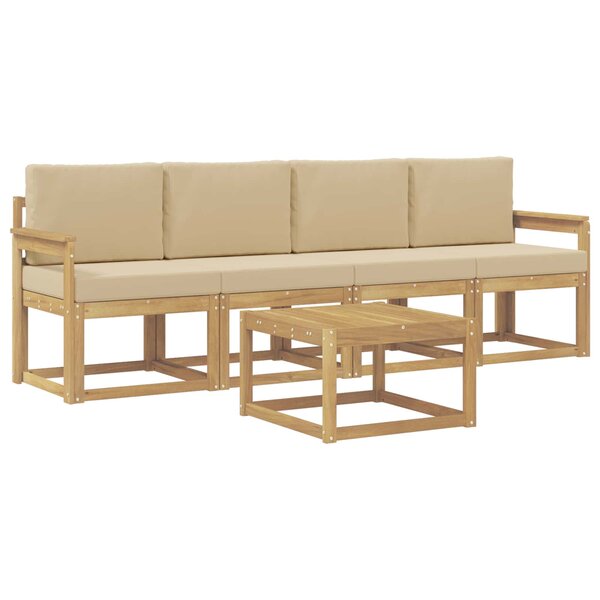 vidaXL Ensemble de canapés d'extérieur 5 Pièces Blanc et Beige