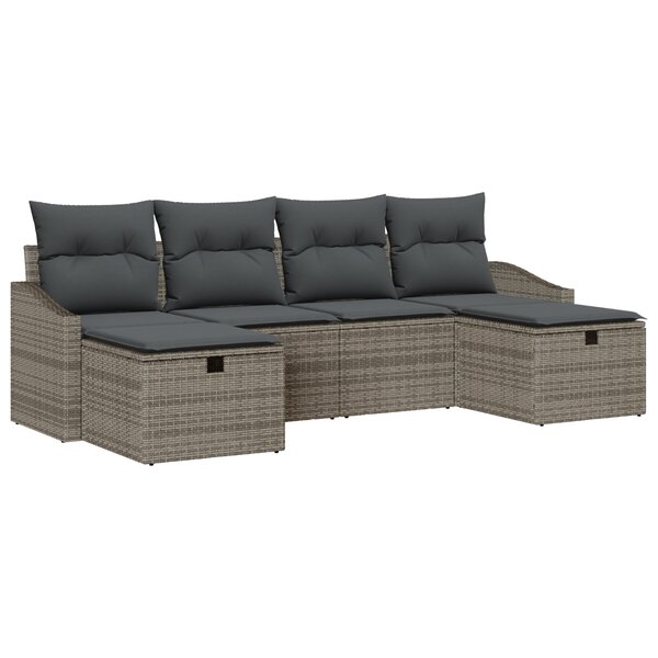 vidaXL Ensemble de canapés de jardin 6 pièces avec coussins gris poly rotin