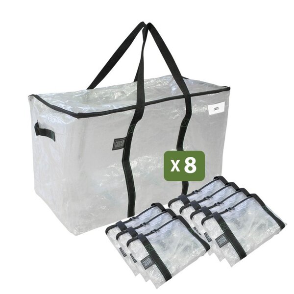 Pack and Move - Lot 8 Grands Sacs Déménagement Transparent Recyclé - Rangement Et Transport Ultra Résistant - Réutilisable - Poignées Solides - 100L