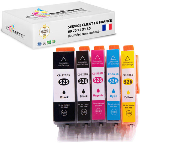 525xl 526xl - 5 cartouches compatible avec canon pgi-525 cli-526 xl  ou 525 526 xl pour imprimante canon pixma - 2 noir +1 cyan +1 magenta +1 jaune