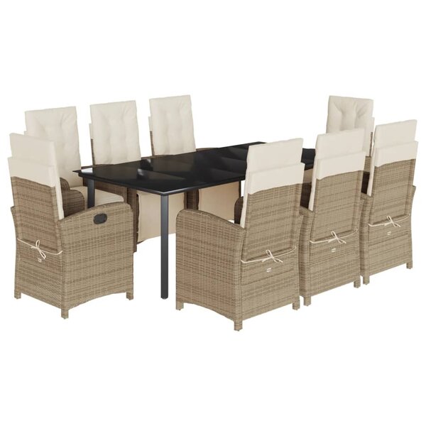 vidaXL Ensemble à manger de jardin et coussins 9 Pièces beige Poly rotin