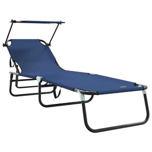 vidaXL Chaise longue pliante avec coussin Bleu 56 x 190 x 81cm tissu