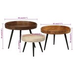 vidaXL Tables basses rondes 3 Pièces bois de manguier massif