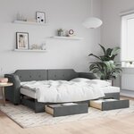 vidaXL Lit de jour avec gigogne et tiroirs gris foncé 90x200 cm tissu