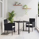 vidaXL Ensemble de salle à manger pour jardin 3 Pièces Noir Poly rotin