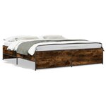 vidaXL Cadre de lit chêne fumé 180x200 cm bois d'ingénierie et métal