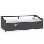 vidaXL Lit de repos 3 places à tiroirs Gris Pin massif 90x200 cm