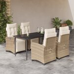 vidaXL Ensemble à manger de jardin avec coussins 5Pièces Beige poly rotin