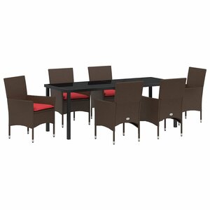 vidaXL Ensemble table et chaises avec coussin 7 Pièces Marron Rotin PE