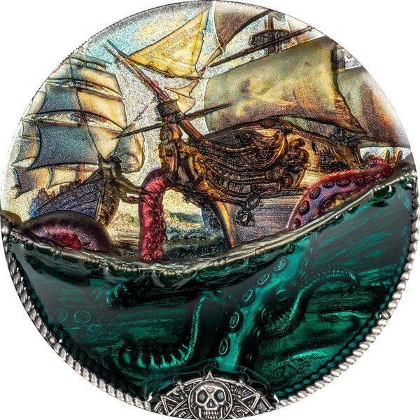 Monnaie SEA MONSTER Underwater Fantasy 3 Oz Argent 20$ Cook Islands 2025 (PRÉCOMMANDE)