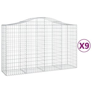 vidaXL Paniers à gabions arqués 9 Pièces 200x50x120/140 cm Fer galvanisé