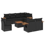 vidaXL Salon de jardin 9 Pièces avec coussins noir résine tressée