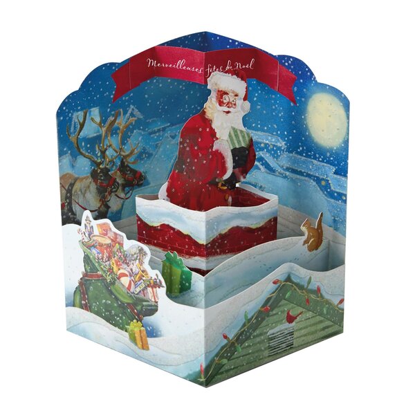 Carte de voeux noël pop up 3d - cheminée - draeger paris