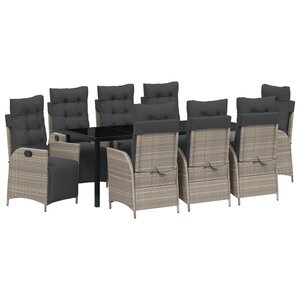 vidaXL Ensemble de jardin de 9 pièces gris clair en poly rattan