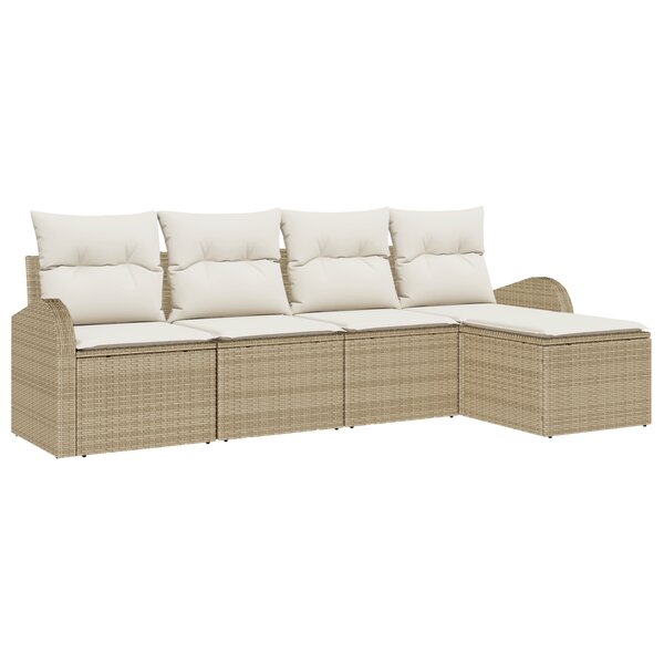 vidaXL Ensemble de Canapés de Jardin 5 Pièces avec Coussins Beige Poly Rotin
