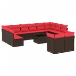 vidaXL Salon de jardin avec coussins 13 Pièces marron résine tressée