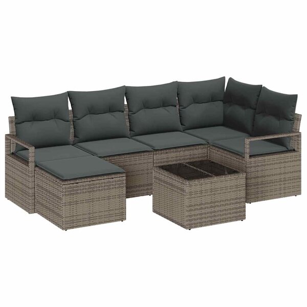 vidaXL Ensemble de canapé de jardin 7 Pièces Gris Poly rotin