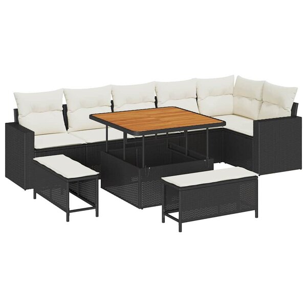 vidaXL Ensemble de canapé de jardin 9 Pièces Noir polyrotin