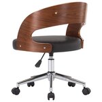 Chaise fauteuil siège pivotante de bureau informatique étude bois courbé et similicuir noir 02_0024151