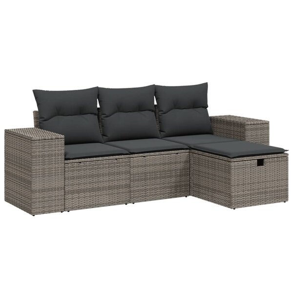 vidaXL Salon de jardin 4 Pièces avec coussins gris résine tressée