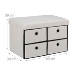 Banquette pliable multifonction avec 4 tiroirs rangement efficace 100 x 40 x 45 cm en tissu crème 13_0011160