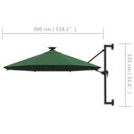 vidaXL Parasol mural de jardin avec LED 300 cm vert
